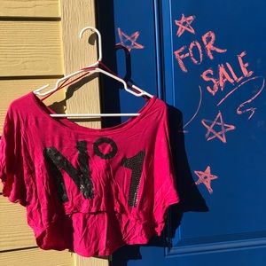 “Number one” sparkle pink and black sexy crop top